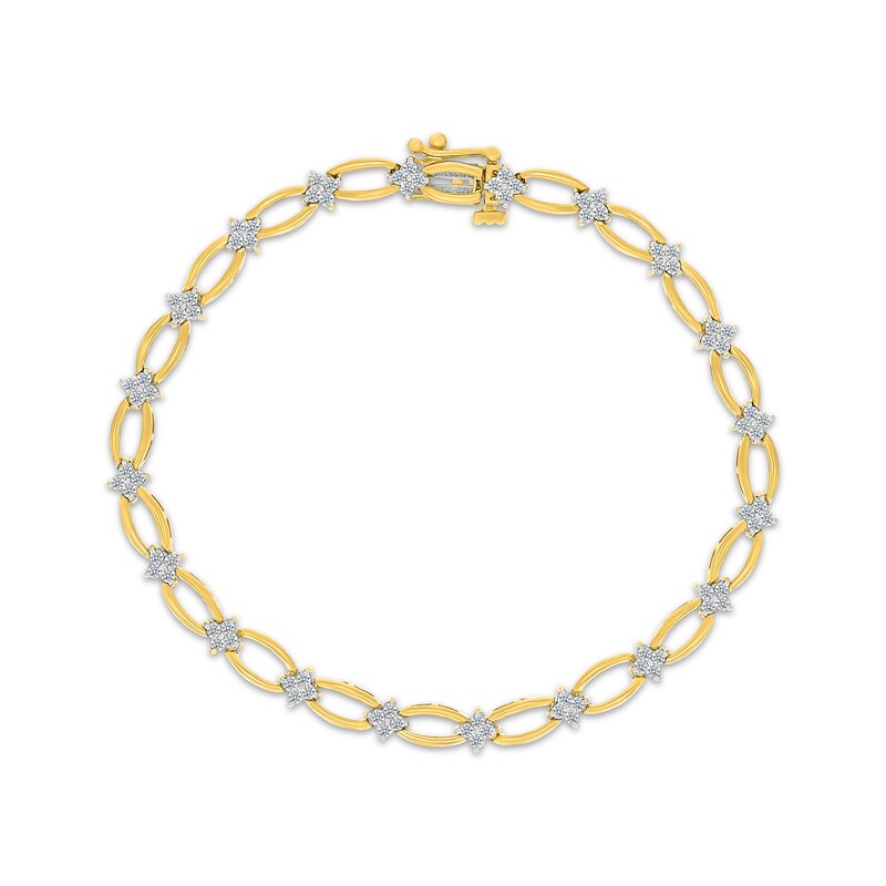 Main Image 1 of Diamond Quatrefoil & Oval Link Bracelet 3/4 ct tw 10K Yellow Gold 7&quot;