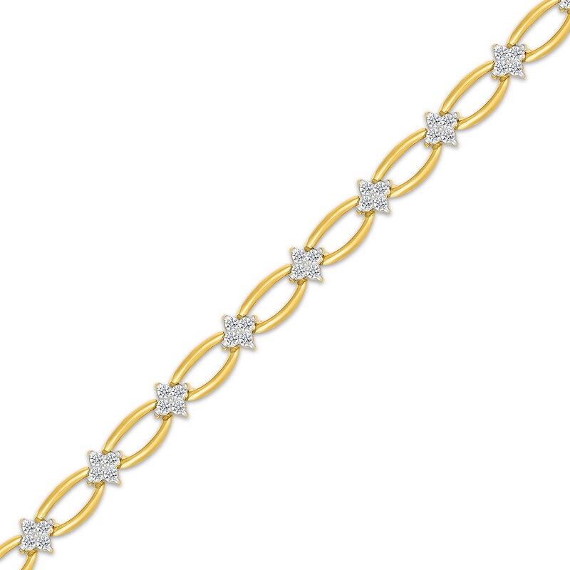 Main Image 2 of Diamond Quatrefoil & Oval Link Bracelet 3/4 ct tw 10K Yellow Gold 7&quot;