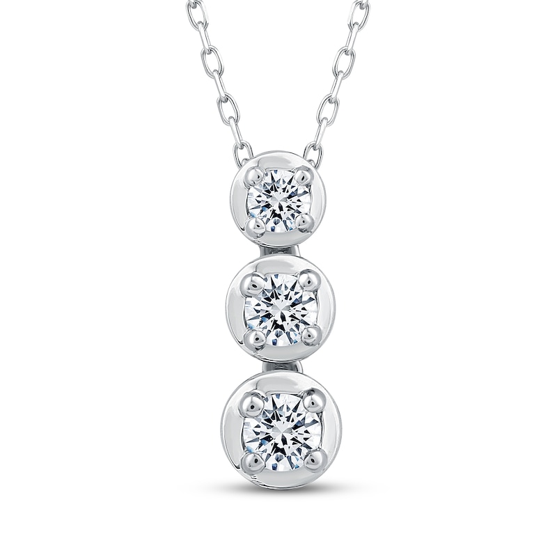 Main Image 1 of Memories, Moments, Magic Diamond Three-Stone Drop Necklace 1/2 ct tw 10K White Gold 18"