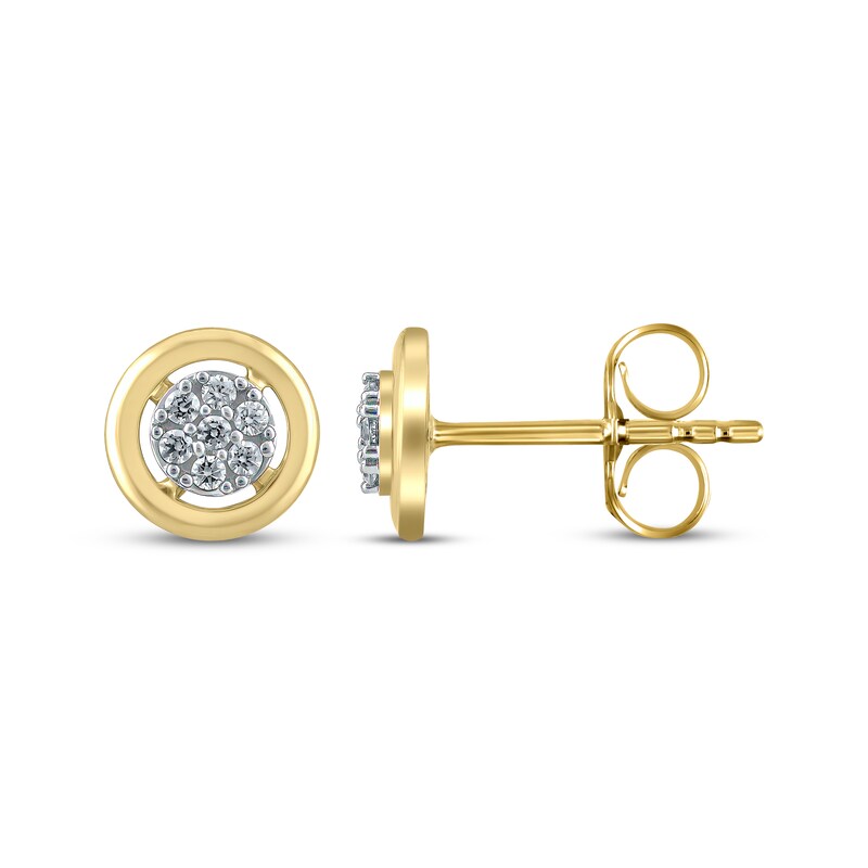 Main Image 3 of Multi-Diamond Circle Stud Earrings 1/8 ct tw 10K Yellow Gold