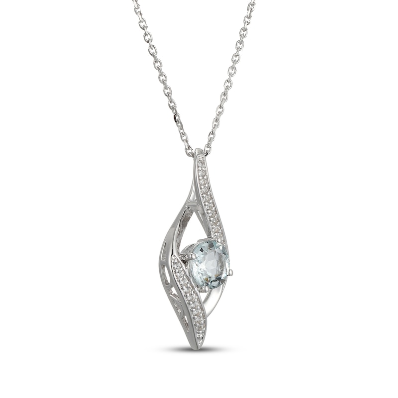 Main Image 2 of Aquamarine & White Lab-Created Sapphire Infinity Necklace Sterling Silver 18"