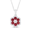 Thumbnail Image 1 of Lab-Created Ruby & White Lab-Created Sapphire Flower Necklace Sterling Silver 18"