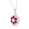 Thumbnail Image 2 of Lab-Created Ruby & White Lab-Created Sapphire Flower Necklace Sterling Silver 18"