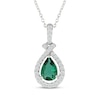 Thumbnail Image 1 of Pear-Shaped Lab-Created Emerald & White Lab-Created Sapphire Teardrop Necklace Sterling Silver 18"
