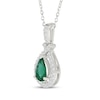 Thumbnail Image 2 of Pear-Shaped Lab-Created Emerald & White Lab-Created Sapphire Teardrop Necklace Sterling Silver 18"