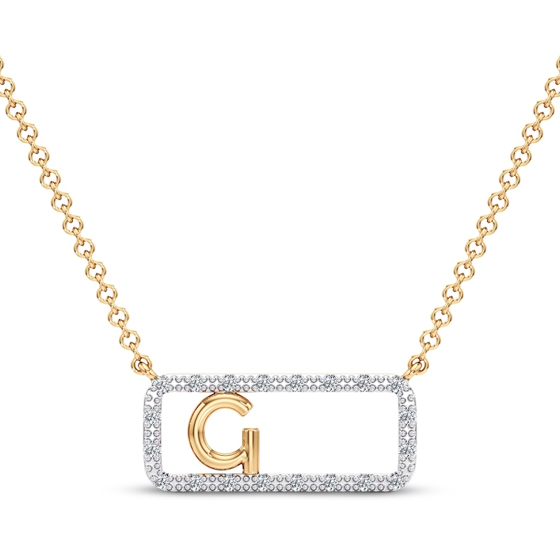 Main Image 1 of Diamond G Initial Rectangle Necklace 1/10 ct tw 10K Yellow Gold 18"