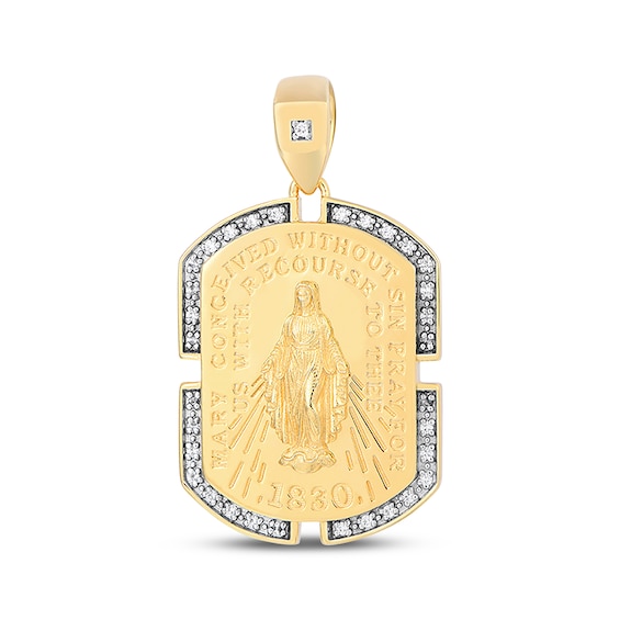 Men's Diamond Virgin Mary Medallion Charm 1/8 ct tw 10K Yellow Gold