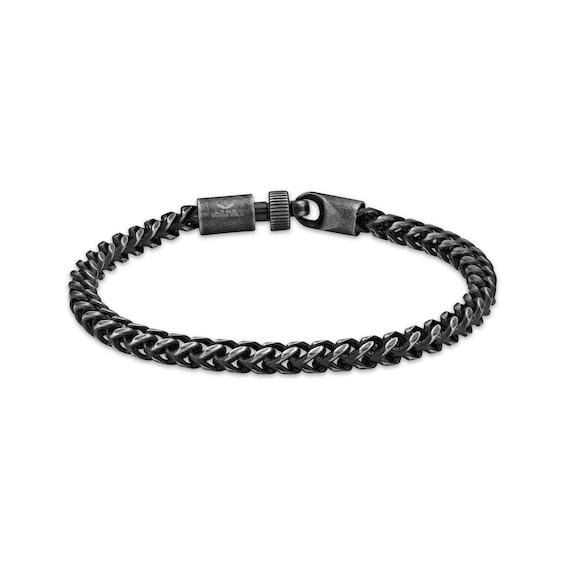 Men's Antique-Finish Foxtail Chain Bracelet 5mm Black Ion-Plated Solid Stainless Steel 8.5"