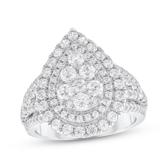 Adore Multi-Diamond Pear-Shaped Double Halo Engagement Ring 1-7/8 ct tw 10K White Gold