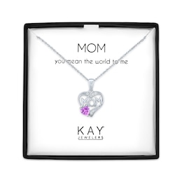 Heart-Shaped Pink Lab-Created Sapphire "Mom" Heart Necklace Sterling Silver 18"