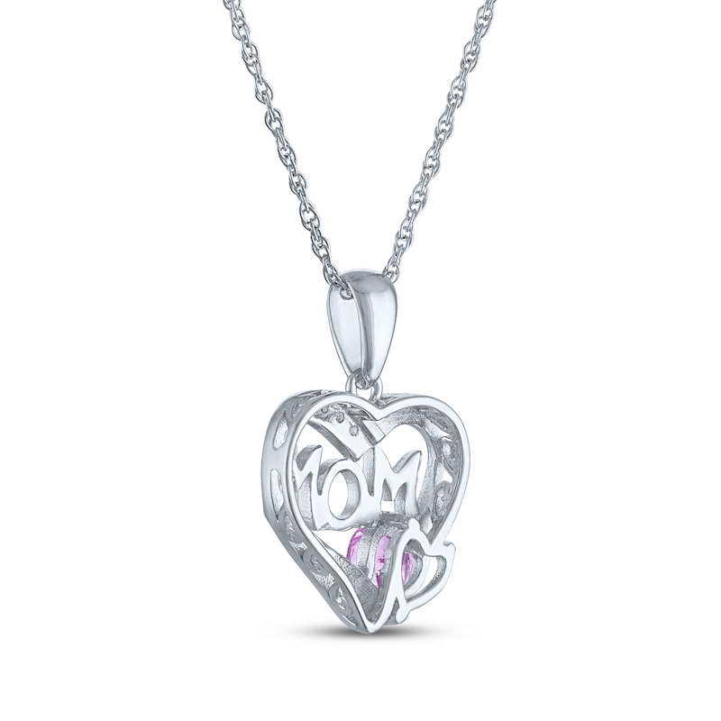 Main Image 4 of Heart-Shaped Pink Lab-Created Sapphire "Mom" Heart Necklace Sterling Silver 18"