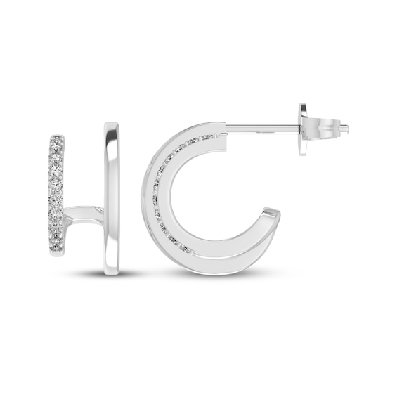 Diamond Two-Row Split Hoop Earrings 1/8 ct tw Sterling Silver