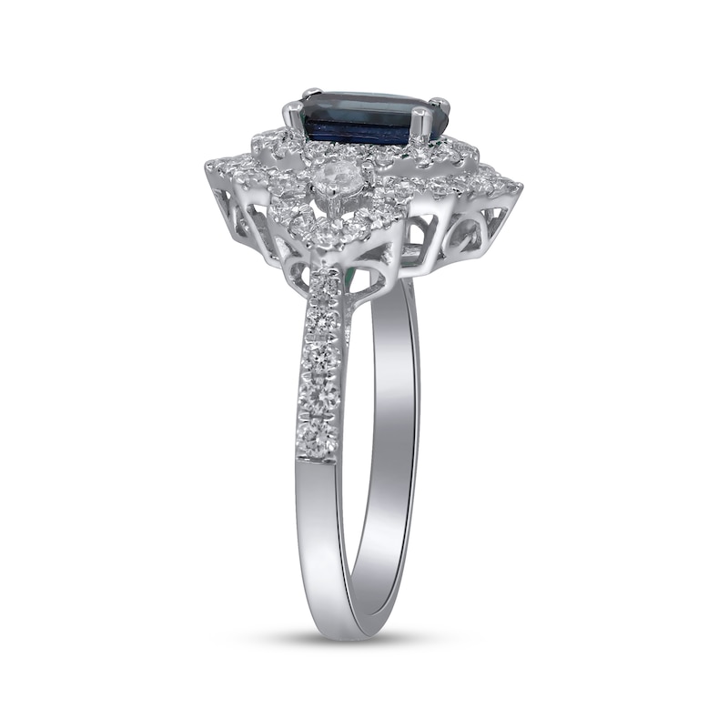 Main Image 2 of Cirari Couture Oval-Cut Blue Sapphire & Diamond Ring 3/4 ct tw 14K White Gold