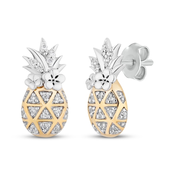 Disney Treasures Lilo & Stitch Diamond Pineapple Stud Earrings 1/15 ct tw Sterling Silver & 10K Yellow Gold
