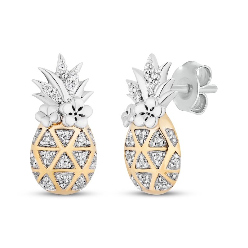Main Image 1 of Disney Treasures Lilo & Stitch Diamond Pineapple Stud Earrings 1/15 ct tw Sterling Silver & 10K Yellow Gold