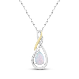Pear-Shaped Lab-Created Opal & Diamond Swirling Teardrop Necklace 1/20 ct tw Sterling Silver & 10K Yellow Gold 18"