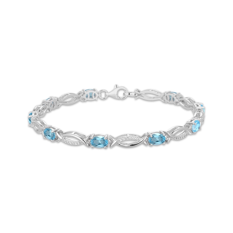 Main Image 1 of Oval-Cut Swiss Blue Topaz & White Lab-Created Sapphire Link Bracelet Sterling Silver 7.25"