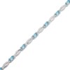 Thumbnail Image 2 of Oval-Cut Swiss Blue Topaz & White Lab-Created Sapphire Link Bracelet Sterling Silver 7.25"