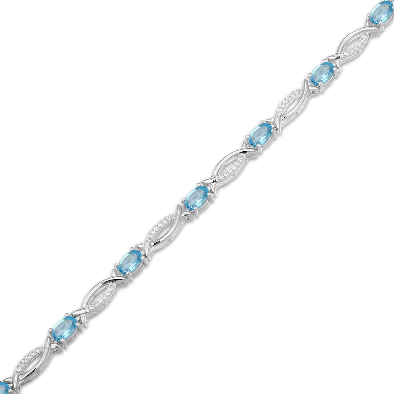 Main Image 2 of Oval-Cut Swiss Blue Topaz & White Lab-Created Sapphire Link Bracelet Sterling Silver 7.25"