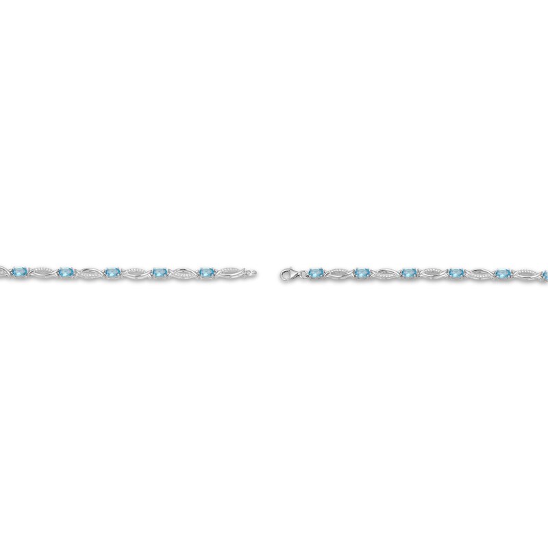 Main Image 3 of Oval-Cut Swiss Blue Topaz & White Lab-Created Sapphire Link Bracelet Sterling Silver 7.25"