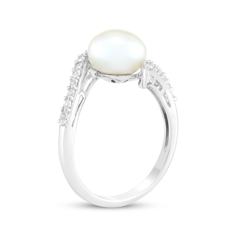 Main Image 2 of Cultured Pearl & White Lab-Created Sapphire Ring Sterling Silver