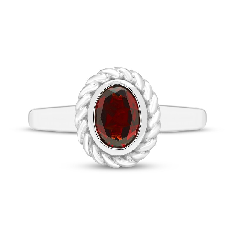Main Image 4 of Oval-Cut Garnet Solitaire Twist Frame Ring Sterling Silver