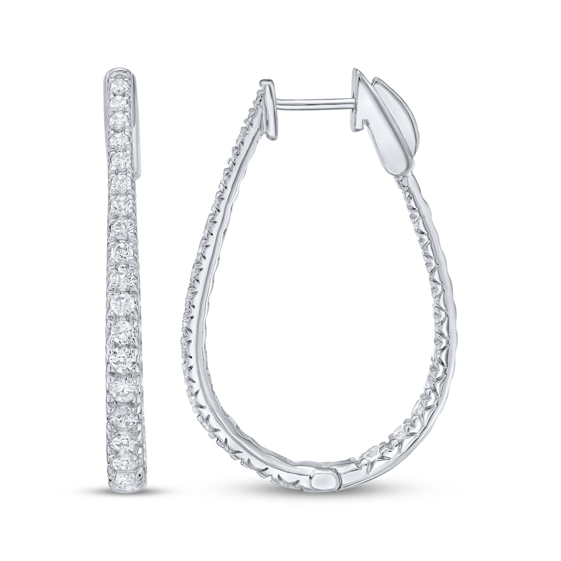 Main Image 3 of Lab-Grown Diamond Inside-Out Oval Hoop Earrings 2 ct tw 10K White Gold