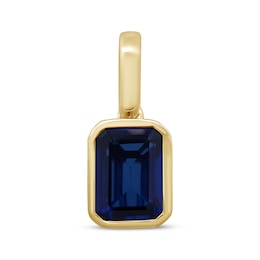 Emerald-Cut Blue Lab-Created Sapphire Bezel-Set Charm 10K Yellow Gold