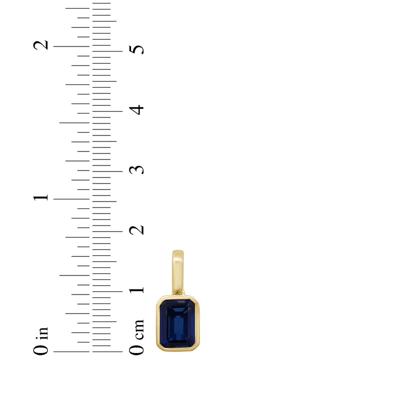 Main Image 3 of Emerald-Cut Blue Lab-Created Sapphire Bezel-Set Charm 10K Yellow Gold