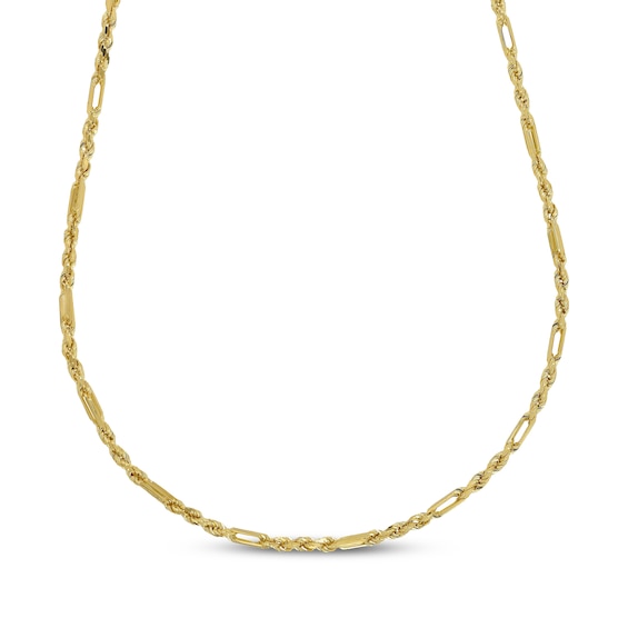 3mm Figaro Rope Chain Necklace Solid 14K Yellow Gold 24"