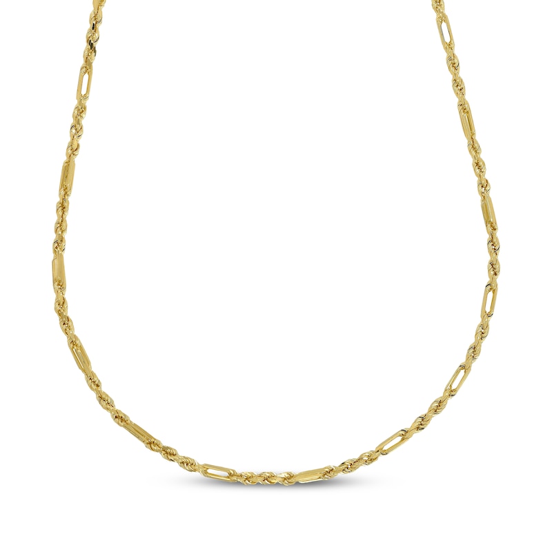 Main Image 1 of 3mm Figaro Rope Chain Necklace Solid 14K Yellow Gold 24"