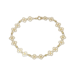 6.9mm Flower Link Chain & Bead Bracelet Solid 14K Yellow Gold 7.5"