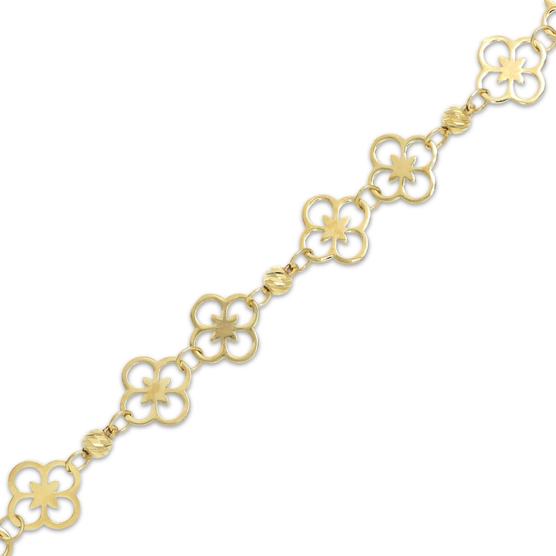 Main Image 2 of 6.9mm Flower Link Chain & Bead Bracelet Solid 14K Yellow Gold 7.5"