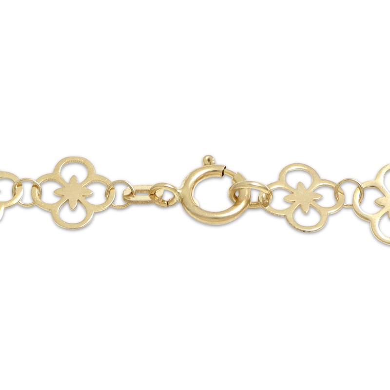 Main Image 3 of 6.9mm Flower Link Chain & Bead Bracelet Solid 14K Yellow Gold 7.5"
