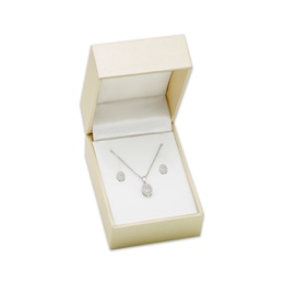 Multi-Diamond Oval Necklace & Stud Earrings Gift Set 1/3 ct tw 10K White Gold