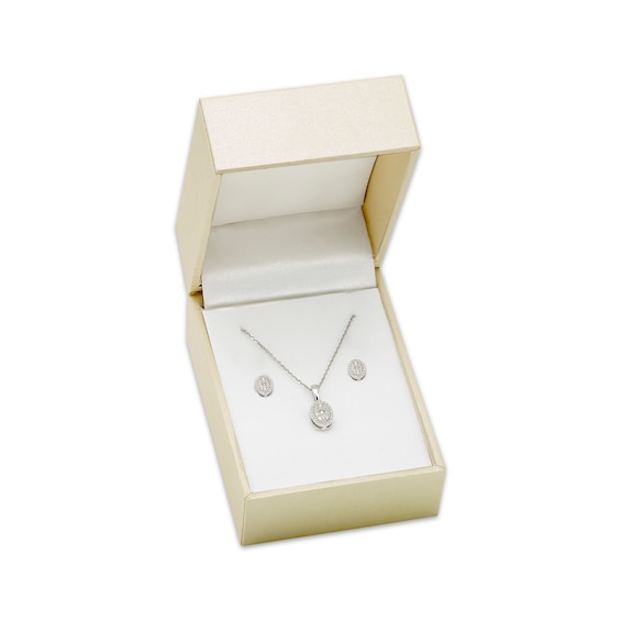 Multi-Diamond Oval Necklace & Stud Earrings Gift Set 1/3 ct tw 10K White Gold