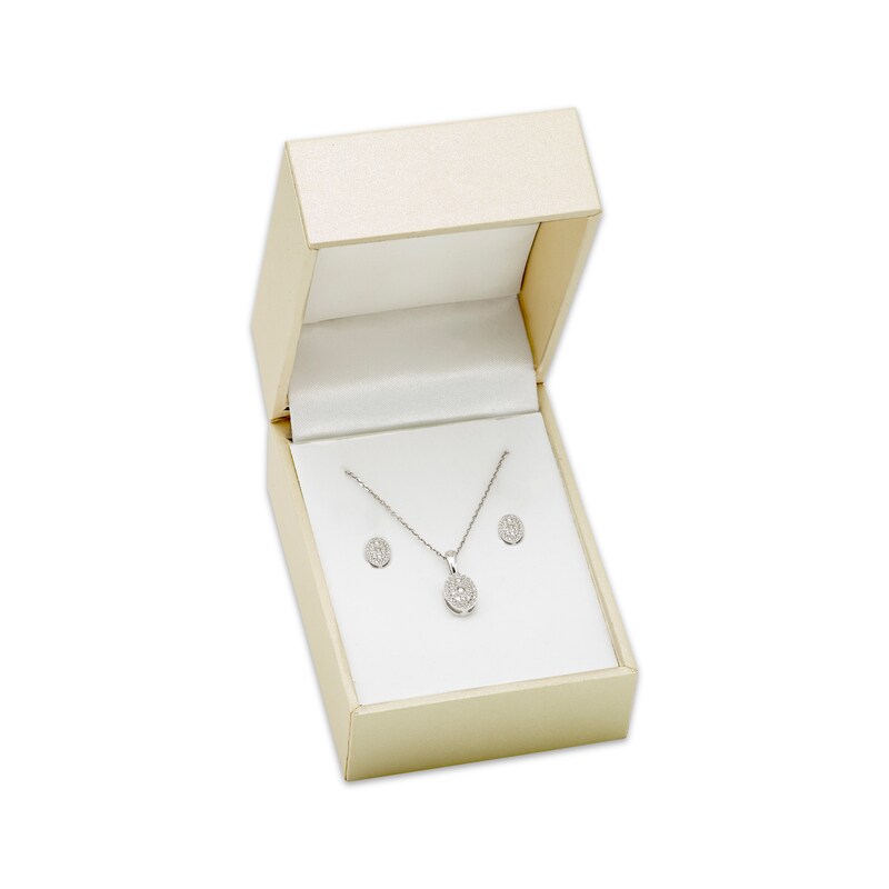 Main Image 1 of Multi-Diamond Oval Necklace & Stud Earrings Gift Set 1/3 ct tw 10K White Gold