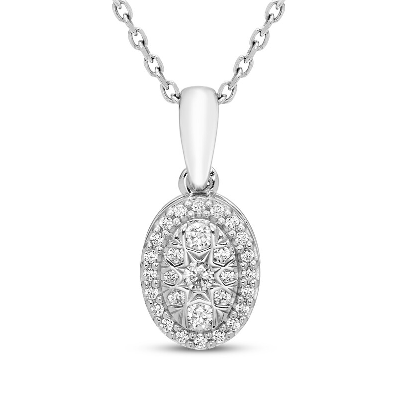 Main Image 3 of Multi-Diamond Oval Necklace & Stud Earrings Gift Set 1/3 ct tw 10K White Gold