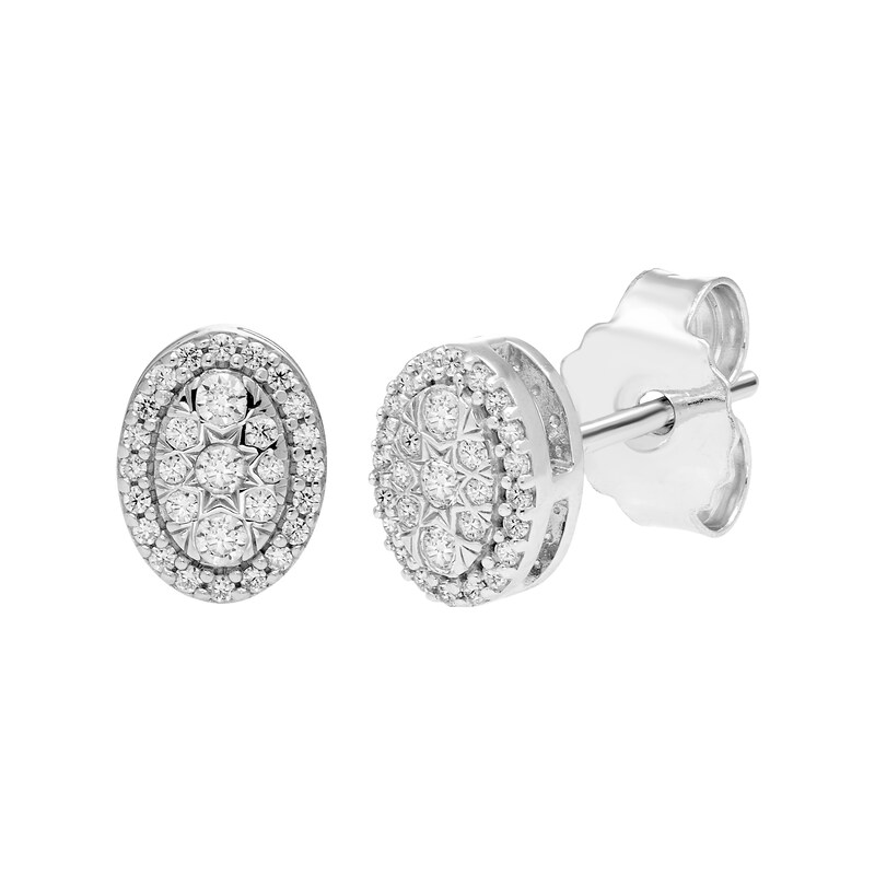 Main Image 4 of Multi-Diamond Oval Necklace & Stud Earrings Gift Set 1/3 ct tw 10K White Gold
