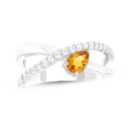 Pear-Shaped Citrine & White Lab-Created Sapphire Orbit Ring Sterling Silver