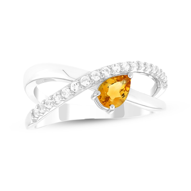 Main Image 1 of Pear-Shaped Citrine & White Lab-Created Sapphire Orbit Ring Sterling Silver