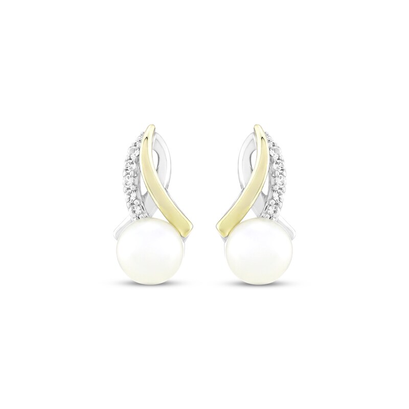 Main Image 2 of Cultured Pearl & White Lab-Created Sapphire Drop Earrings Sterling Silver & 10K Yellow Gold
