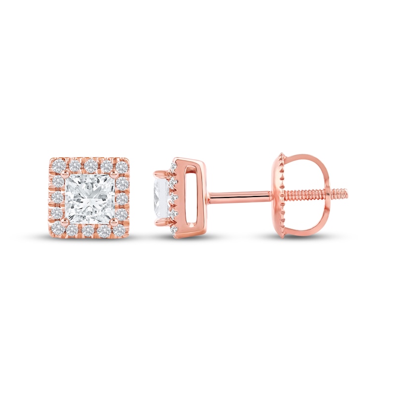 Main Image 3 of KAY Princess-Cut Lab-Grown Diamond Stud Earrings 1/2 ct tw 14K Rose Gold (F/VS2)