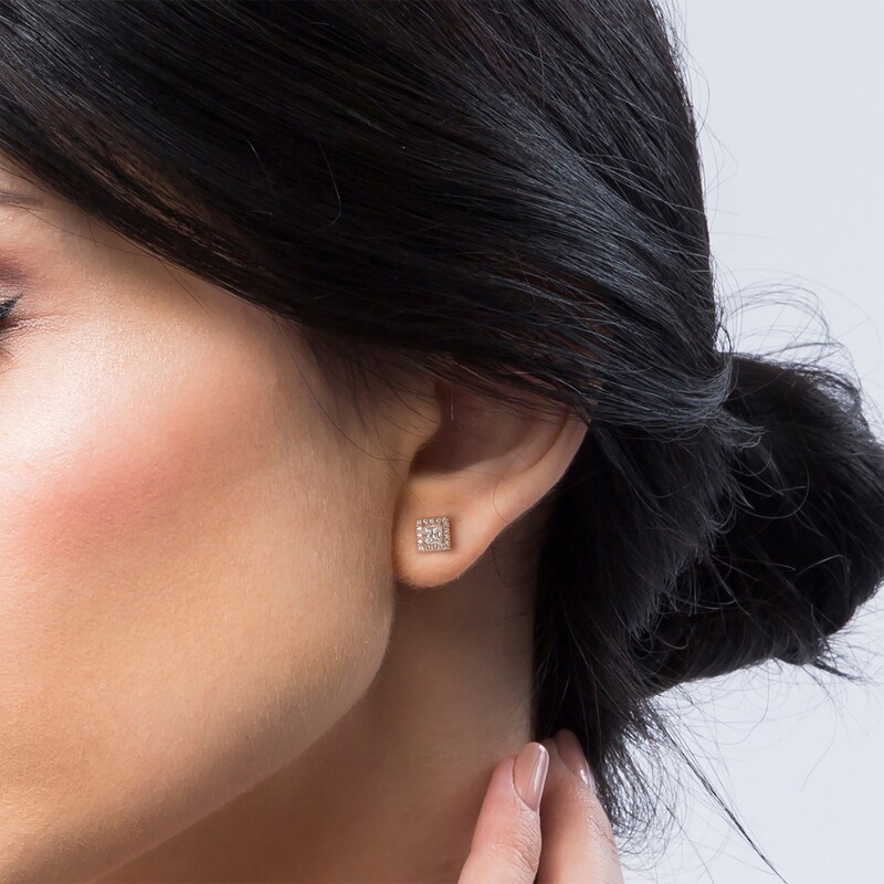 Main Image 4 of KAY Princess-Cut Lab-Grown Diamond Stud Earrings 1/2 ct tw 14K Rose Gold (F/VS2)