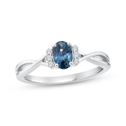 American Blue Sapphire & Diamond Twist Shank Ring 1/20 ct tw Sterling Silver