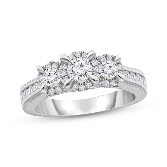 Memories Moments Magic Round-Cut Diamond Three-Stone Engagement Ring 1 ct tw 10K White Gold