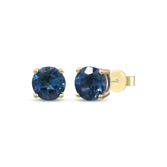 Natural Blue Sapphire Solitaire Earrings 10K Yellow Gold