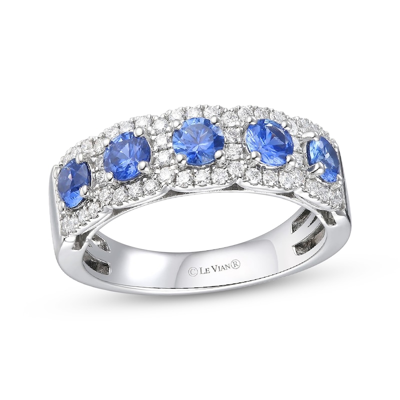 Main Image 1 of Le Vian Blue Sapphire Ring 3/8 ct tw Diamonds Platinum