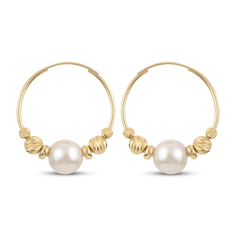 Main Image 2 of Cultured Pearl Hoop & Bead Earrings 10K Yellow Gold