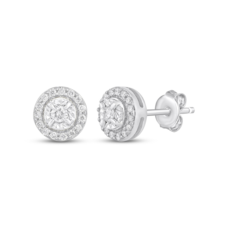 Main Image 1 of Diamond Halo Stud Earrings 1/4 ct tw 10K White Gold
